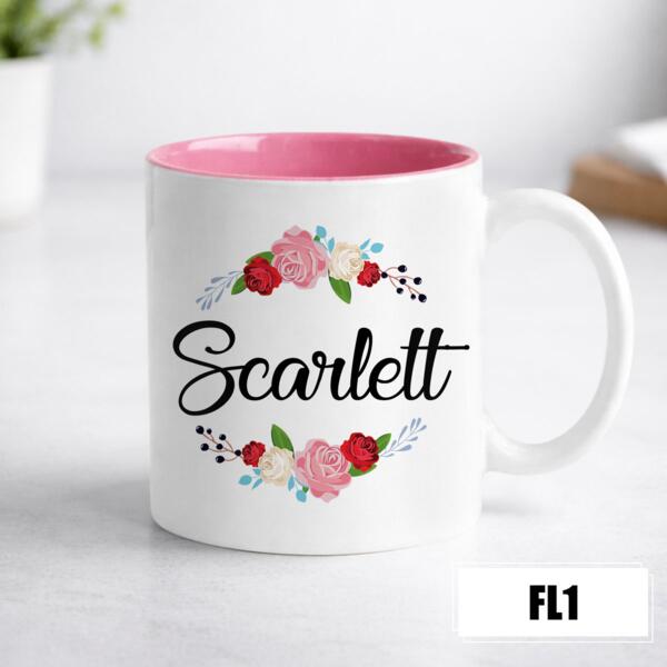 Personalized Inner Color Mug with Customizable Floral Design - FL1 Thumbnail