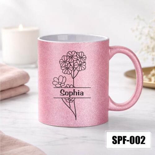 Personalized Glitter Mug with Customizable Floral Design - SPF-002 Thumbnail