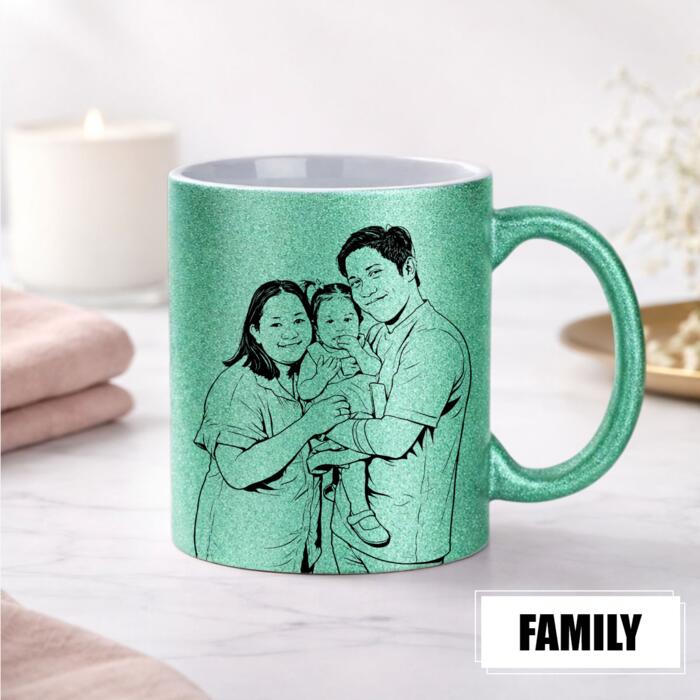 Personalized Glitter Mug with Customizable Design - Family Thumbnail