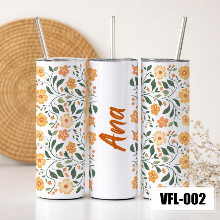 Personalized Skinny Tumbler with Customizable Floral Design - VFL-002 Thumbnail