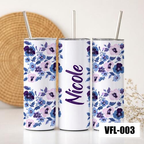 Personalized Skinny Tumbler with Customizable Floral Design - VFL-003 Thumbnail