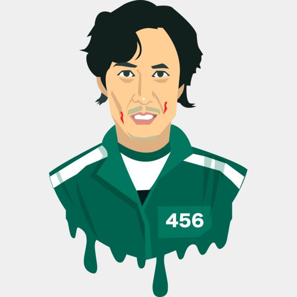 Squid Game, Background, Cliparts, Solid Color, Black, Teal, Red and White, PNG, The Gabling Addict , Seong Gi-hun, Mens Design, Ladies Design, Digital Printing, Full Print, Shirts, Mugs, Keychain, Poloshirt, Jacket, Customizable, Popular, Personalized Gif Thumbnail