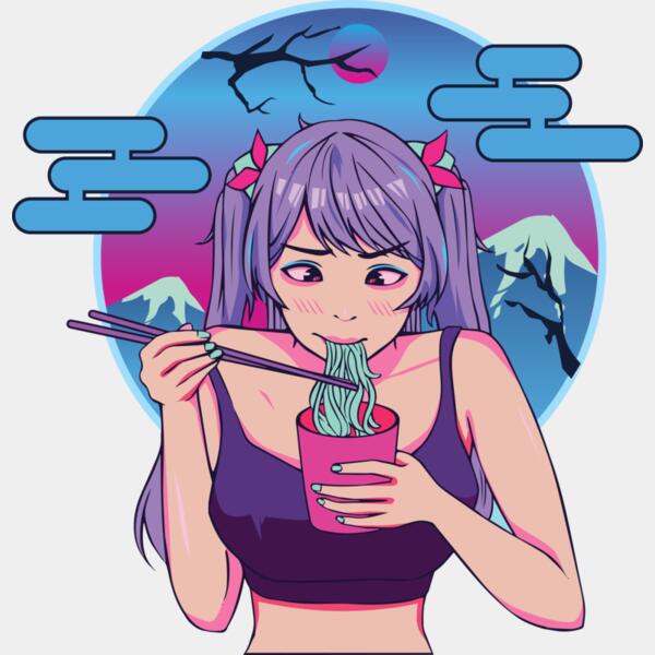 Anime, Girl Eating Noodles Clipart, Anime Japanese Style, AJS-1 Thumbnail