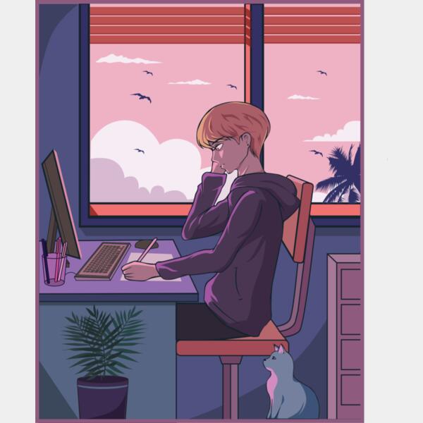 Anime, Boy Using Laptop Clipart, Anime Japanese Style, AJS-12 Thumbnail