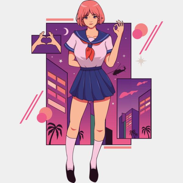 Anime, School Girl Clipart, Anime Japanese Style, AJS-8 Thumbnail